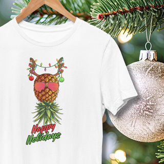 Happy Holidays Reindeer Pineapple T-Shirt - Unisex - Crew Neck