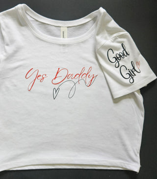 Yes Sir Good Girl Crop Top Tee, Black or White T Shirt, Submissive Shirt, BDSM Clothing