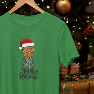 Happy Holidays Santa Pineapple T-Shirt - Unisex - Crew Neck