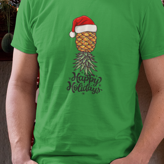 Happy Holidays Santa Pineapple T-Shirt - Unisex - Crew Neck