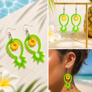Multiple images of the upside-down pineapple slice earrings