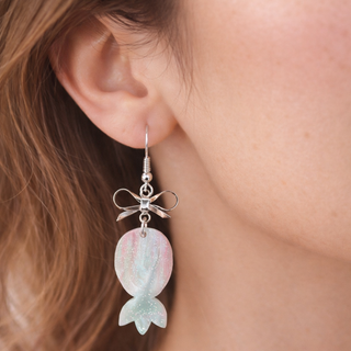 Pastel swinger upside-down pineapple and silver bow drop earrings 