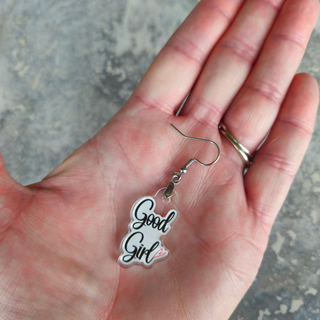 Good Girl Acrylic Earrings – Small, Bold & Playful Statement Jewelry for A Submissive