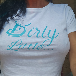 Dirty Little... White and Baby Blue Crop Top – Flirty & Fun Statement Tee