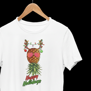 Happy Holidays Reindeer Pineapple T-Shirt - Unisex - Crew Neck