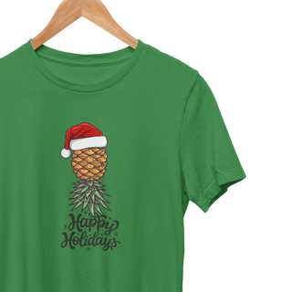 Happy Holidays Santa Pineapple T-Shirt - Unisex - Crew Neck