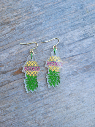 Upside Down Pineapple Earrings, Swinger Pineapple Earrings, Swinger Love XOXO Earrings, Pineapple Swinger Earrings, Alternative Lifestyle
