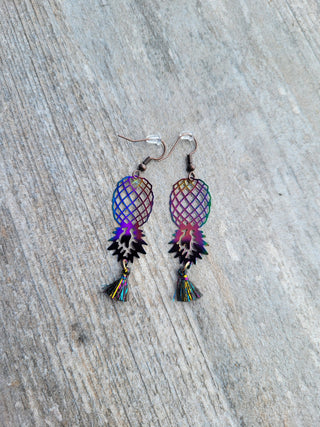 Swinger Upside Down Pineapple Earrings, Alternative Lifestyle Earrings, Holographic Pineapple Earrings with a Tassel, Video Available