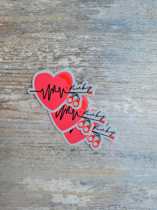Kinky BDSM Sticker for tumblers, computer, cups, and much more. Sticker shows a whip, handcuffs and the beating heart with strong rhythm