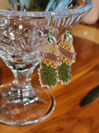 Upside Down Pineapple Earrings, Swinger Pineapple Earrings, Swinger Love XOXO Earrings, Pineapple Swinger Earrings, Alternative Lifestyle