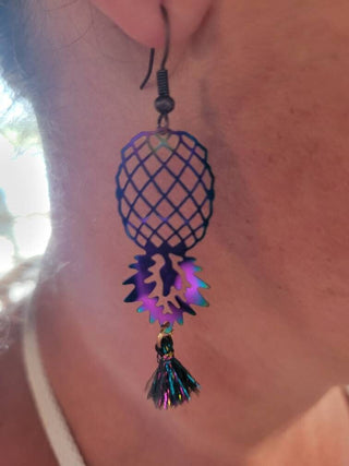 Swinger Upside Down Pineapple Earrings, Alternative Lifestyle Earrings, Holographic Pineapple Earrings with a Tassel, Video Available