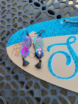 Swinger Upside Down Pineapple Earrings, Alternative Lifestyle Earrings, Holographic Pineapple Earrings with a Tassel, Video Available