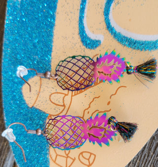 Swinger Upside Down Pineapple Earrings, Alternative Lifestyle Earrings, Holographic Pineapple Earrings with a Tassel, Video Available