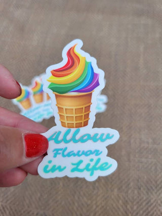 LGBTQ Rainbow Ice Cream Sticker, Allow Flavor in Life Pride Sticker for Tumblers, Cups, or Mugs, Rainbow Pride Sticker for an Event