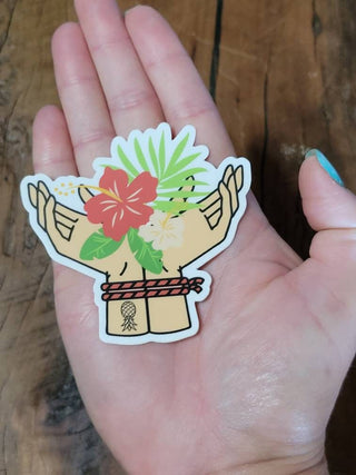 BDSM Bondage with Hibiscus Flower Sticker, Upside-Down Pineapple on the Wrist, Swinger Lifestyle, Alternative Lifestyle