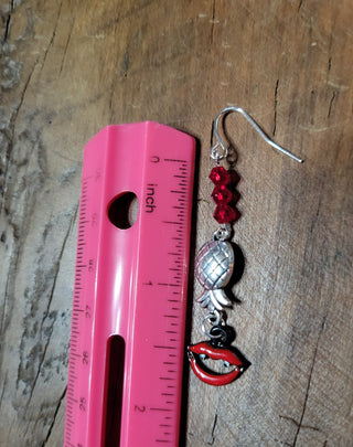 Set of Vampire Lips with an Upside Down Pineapple Earring and 2 Cum with Us stickers, Earring gift set, Swinger lifestyle Earrings