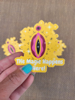 The Magic Happens Here Sticker, Femal Anatomy Sticker, Sticker, Threesome Sticker, Female Sexual Sticker, Orgasm Sticker