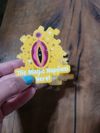 The Magic Happens Here Sticker, Femal Anatomy Sticker, Sticker, Threesome Sticker, Female Sexual Sticker, Orgasm Sticker