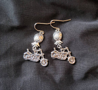 Swinger Motorcycle Charm with Upside Down Pineapple Earrings, Motorcycle Earrings, Motorcycle Jewelry, Biker Earrings, Alternative