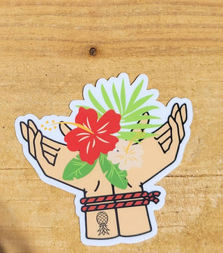 BDSM Bondage with Hibiscus Flower Sticker, Upside-Down Pineapple on the Wrist, Swinger Lifestyle, Alternative Lifestyle