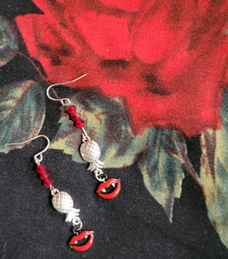 Vampire Lips with an Upside Down Pineapple Earrings, Vampire Swinger Earrings, Upside-Down Pineapple Earrings, Halloween Party Jewelry