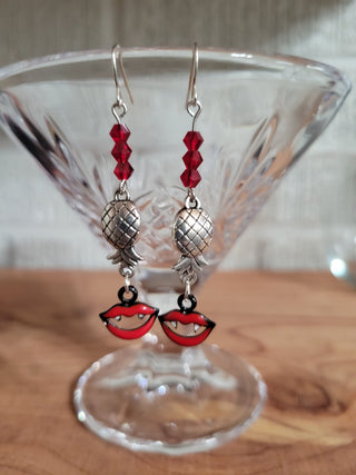 Set of Vampire Lips with an Upside Down Pineapple Earring and 2 Cum with Us stickers, Earring gift set, Swinger lifestyle Earrings