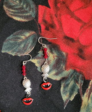 Set of Vampire Lips with an Upside Down Pineapple Earring and 2 Cum with Us stickers, Earring gift set, Swinger lifestyle Earrings