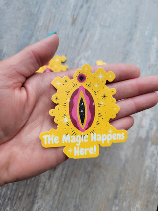 The Magic Happens Here Sticker, Femal Anatomy Sticker, Sticker, Threesome Sticker, Female Sexual Sticker, Orgasm Sticker