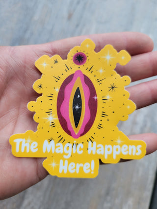 The Magic Happens Here Sticker, Femal Anatomy Sticker, Sticker, Threesome Sticker, Female Sexual Sticker, Orgasm Sticker