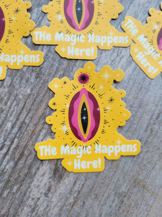 The Magic Happens Here Sticker, Femal Anatomy Sticker, Sticker, Threesome Sticker, Female Sexual Sticker, Orgasm Sticker