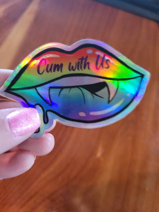 Cum with US Sticker, Holographic Sticker, Upside Down Pineapple Decor, Vampire Sticker, BDSM Gift, Biting Sticker / Lip Sticker