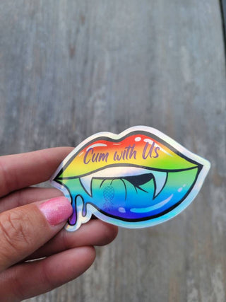 Cum with US Sticker, Holographic Sticker, Upside Down Pineapple Decor, Vampire Sticker, BDSM Gift, Biting Sticker / Lip Sticker