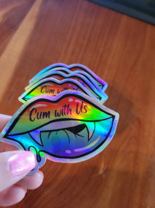 Cum with US Sticker, Holographic Sticker, Upside Down Pineapple Decor, Vampire Sticker, BDSM Gift, Biting Sticker / Lip Sticker
