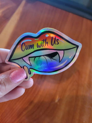 Cum with US Sticker, Holographic Sticker, Upside Down Pineapple Decor, Vampire Sticker, BDSM Gift, Biting Sticker / Lip Sticker