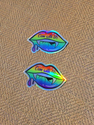 Cum with US Sticker, Holographic Sticker, Upside Down Pineapple Decor, Vampire Sticker, BDSM Gift, Biting Sticker / Lip Sticker