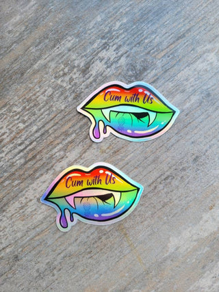 Cum with US Sticker, Holographic Sticker, Upside Down Pineapple Decor, Vampire Sticker, BDSM Gift, Biting Sticker / Lip Sticker