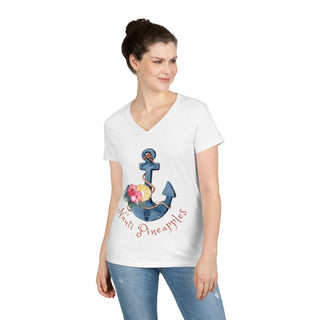 Ladies' V-Neck T-Shirt, Nauti Pineapple T-shirt, Upside down pineapple anchor tshirt, boating shirt, Pineapple Shirt