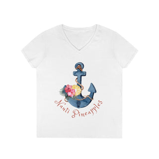 Ladies' V-Neck T-Shirt, Nauti Pineapple T-shirt, Upside down pineapple anchor tshirt, boating shirt, Pineapple Shirt
