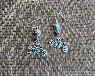 Swinger Motorcycle Charm with Upside Down Pineapple Earrings, Motorcycle Earrings, Motorcycle Jewelry, Biker Earrings, Alternative