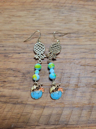 Upside Down Pineapple Earrings with Tropical Beads and Tropical Drink Charm, Swinger Jewelry, Cruise Earrings, Jewelry Bag Included