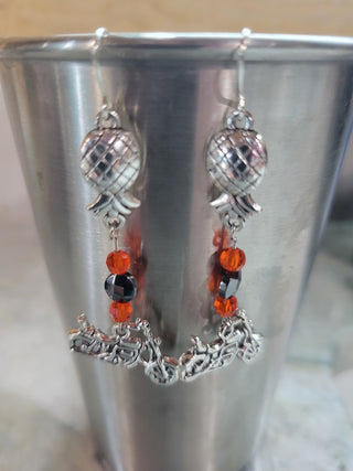 Swinger Motorcycle Charm with Upside Down Pineapple Earrings, Motorcycle Earrings, Motorcycle Jewelry, Biker Earrings, Alternative