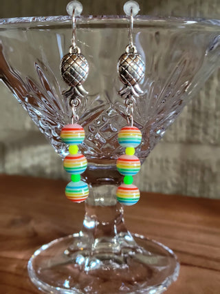 Pineapple Rainbow Earrings, Upside Down Pineapple Earrings, Lifestyle, Tropical Earrings