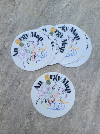 An Orgy Map sticker as a travel map using an upside down pineapple to represent the swinger lifestyle