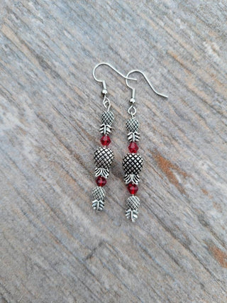 Tri Upside Down Pineapple Earrings, Threesome Earrings, Emerald Green, Ruby Red or Purple Lavender Gemstones, Antique Silver