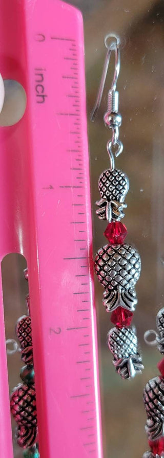 Tri Upside Down Pineapple Earrings, Threesome Earrings, Emerald Green, Ruby Red or Purple Lavender Gemstones, Antique Silver
