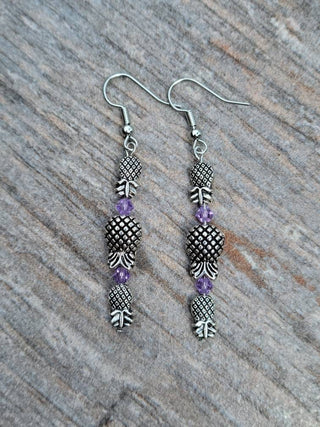 Tri Upside Down Pineapple Earrings, Threesome Earrings, Emerald Green, Ruby Red or Purple Lavender Gemstones, Antique Silver