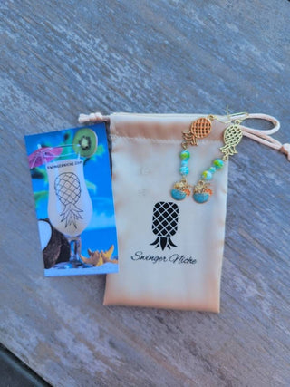 Upside Down Pineapple Earrings with Tropical Beads and Tropical Drink Charm, Swinger Jewelry, Cruise Earrings, Jewelry Bag Included