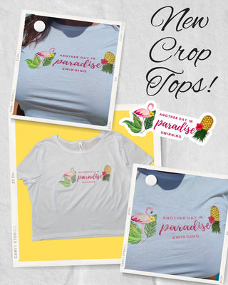 Women's Crop Top, Another Day in Paradise Swinging with an Upside Down Pineapple and a Flamingo, Swinger T-shirt, Size Medium, Wet Tshirt