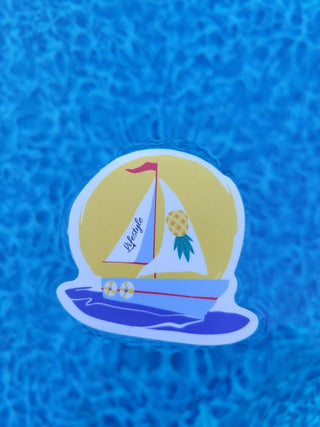 Sailboat with an upside-down pineapple and the words Lifestyle, Swinger sticker, Lake sticker