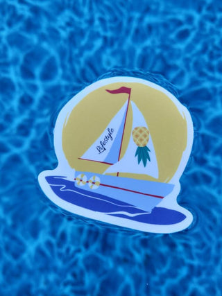 Sailboat with an upside-down pineapple and the words Lifestyle, Swinger sticker, Lake sticker